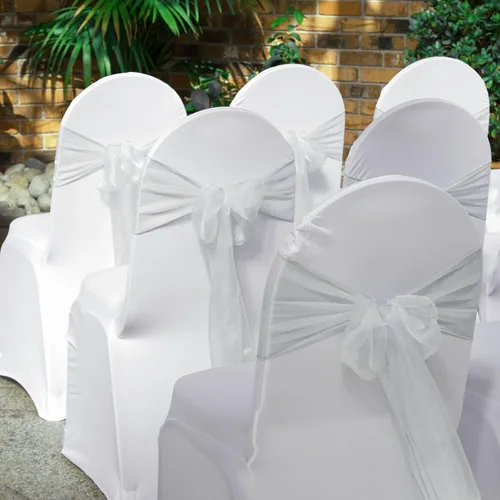 Vista 7 de 50 bandas de organza para silla para decoración de bodas, banquetes, fiestas, eventos, suministros para silla, lazos, bandas de cubierta - blanco