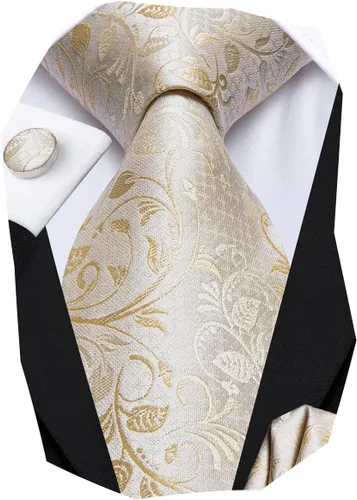 Vista 16 de Hi-Tie Conjunto de corbatas de seda con estampado paisley para hombre, pañuelo de bolsillo y gemelos, conjuntos de corbata formal para negocios a