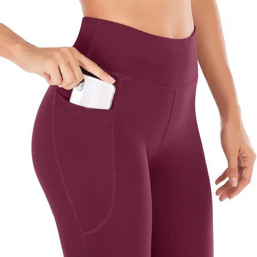 Vista 4 de SMIDOW Pantalones de yoga con corte de bota para mujer, leggings acampanados, informales, pierna ancha, pantalones de entrenamiento con bolsillos