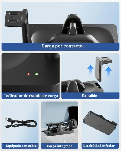 Vista 6 de [Usado] Base de carga para pantalla Meta RayBan y gafas inteligentes de banda neural Base 3 en 1, carga integral. Chip inteligente + carga rápida.