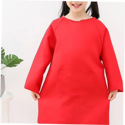 Vista 9 de Long Sleeve Art Smock Apron Red Painting Smock with Adjustable Closure Protective Drawing Coat for Preventing Stains and Watercolor