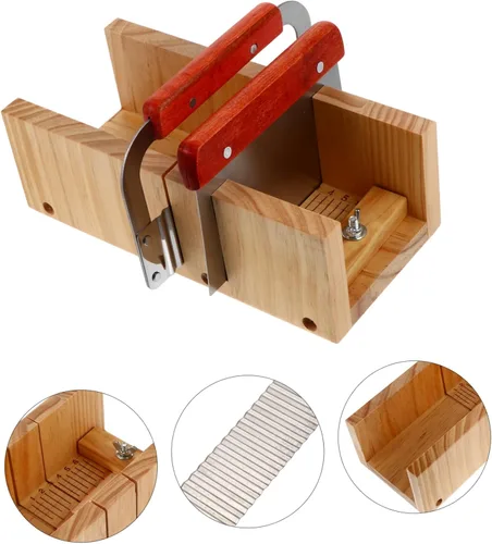 Vista 5 de KAILIKETIY 1 juego de moldes de madera para cortar jabón con cortador recto ondulado mango de madera ergonómico herramienta para cortar jabón fácil