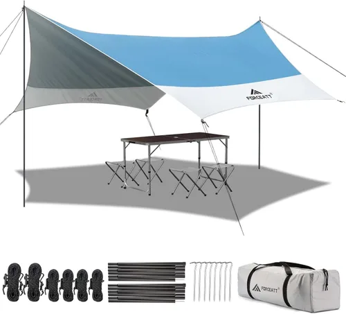 Vista 8 de Forceatt Lona de 12 x 14 pies con 2 postes, lona impermeable para camping, toldo de automóvil, lona ligera para campamento que se puede utilizar