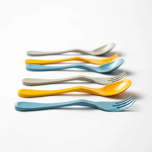 Vista 8 de Knork Eco Togo Ware - Paquete de almuerzo reutilizable de bambú astrik ecológico a base de plantas, azul, naranja, gris