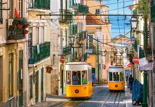 Vista 2 de CASTORLAND Rompecabezas de 1000 piezas, tranvías de Lisboa, Portugal, rompecabezas europeo, ciudad hermana de San Francisco, rompecabezas