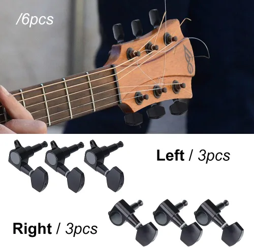 Vista 5 de 3 pares de clavijas de guitarra, 3L 3R negro cerrado de aleación de zinc cabezales de máquina para guitarra folk/eléctrica accesorios de actuación