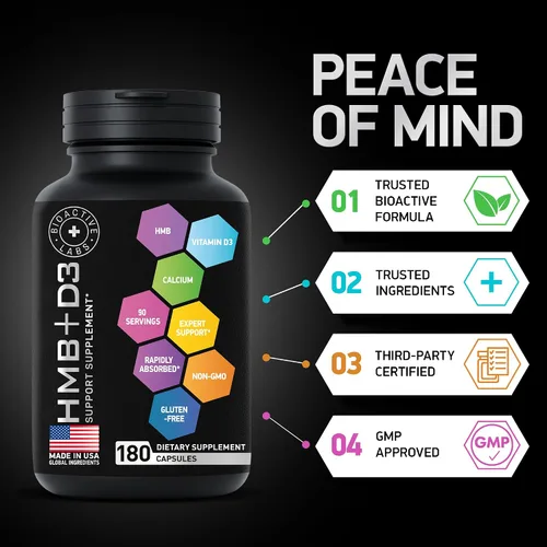 Vista 3 de HMB Suplemento de vitamina D3 – B-hidroxi b metilbutirato – 1000 mg HMB suplementos para hombres y mujeres – Fuerza muscular, apoyo