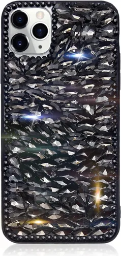 Vista 9 de Funda de lujo con pedrería para iPhone 15, funda de teléfono con purpurina 3D brillante y diamantes, color negro
