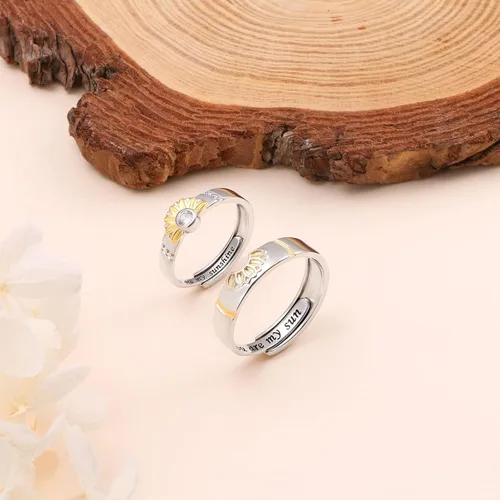 Vista 6 de Anillos a juego de anillos de girasol Claddagh anillos de plata de ley para parejas anillos de compromiso para él y ella