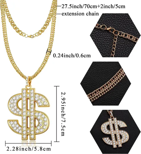 Vista 2 de YADOCA Accesorios de hip hop de los años 80 y 90 para mujeres y hombres, kit de disfraz de hip hop, sombrero de cubo, lentes de sol, collar de signo