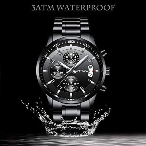 Vista 9 de CRRJU - Reloj de pulsera, de acero inoxidable para hombre, resistente al agua, cronógrafo, correa de acero inoxidable