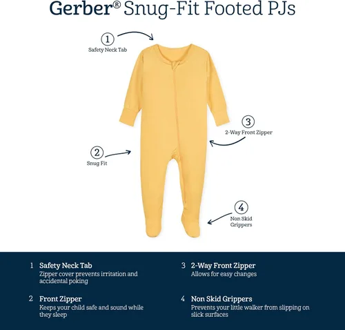 Vista 5 de Gerber Unisex Baby Toddler Buttery-Soft Snug Fit Footed Pajamas with Viscose Made with Eucalyptus