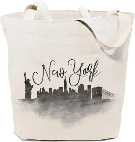 Vista 6 de The Cotton & Canvas Co. Bolso de hombro reutilizable para paisaje urbano, recuerdo, playa, compras y viajes Chicago