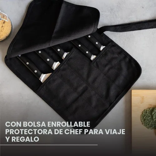 Vista 5 de MasterChef - Juego de cuchillos de chef con bolsa, juego de rollo de cuchillos con 5 cuchillos de cocina de calidad profesional para cocina precisa