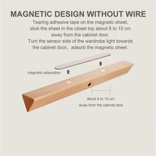 Vista 7 de Luces LED de noche recargables con sensor de movimiento magnético de madera, fácil de instalar, adecuadas para baño, sala de estar, dormitorio