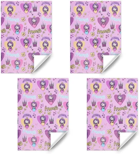Vista 3 de Geluode Papel de regalo de cumpleaños de princesa para niñas y bebés, bonito diseño de castillo de princesa rosa, papel de regalo para cumpleaños