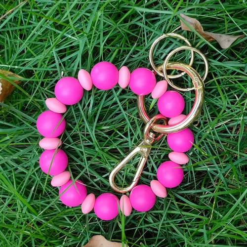 Vista 6 de Llavero de silicona con cuentas para mujer, pulsera elástica para llavero