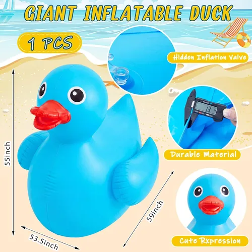 Vista 2 de Hungdao Pato inflable gigante de 5 pies, enorme pato de goma, flotador inflable de piscina para adultos, verano, playa, piscina, decoración de fiesta