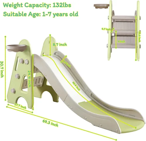 Vista 7 de Tobogán de interior para niños pequeños, 3 en 1, juego de escalador para niños, plegable para niños pequeños con aros de baloncesto y pelota