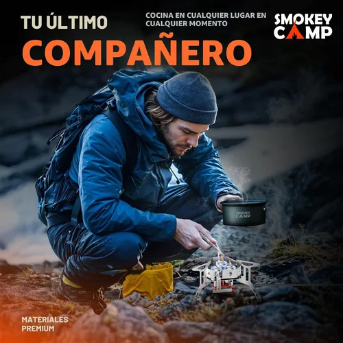 Vista 8 de Estufa de campamento de 5000 W, estufa de campamento resistente al viento con funda de transporte de encendido piezoeléctrico y 2 adaptadores