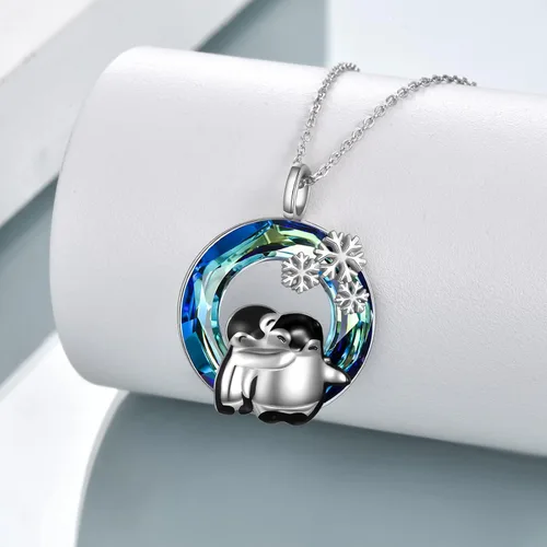 Vista 4 de Pingüinosperezosospandasbúhospanda rojojirafagatosllamasdinosaurioosocerdo monoconejito de Pascua, regalos de pingüinos, plata de ley 925, joyería