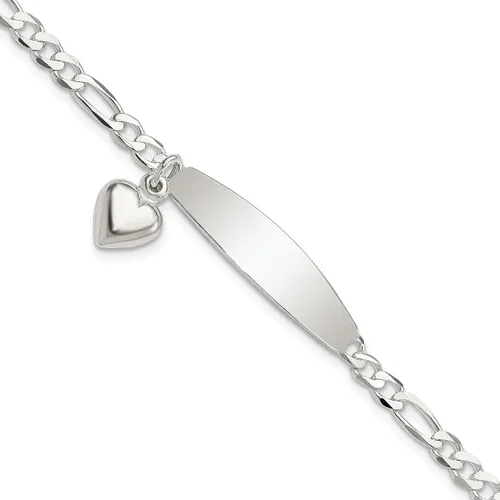 Vista 2 de Pulsera de cadena colgante de plata de ley 925 Figaro Link ID Heart Love