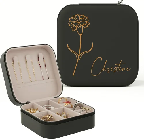 Vista 8 de ALBK Regalos personalizados para mujeres Estuche de viaje de joyería de cuero personalizado, caja de joyería de dama de honor, organizador de joyas