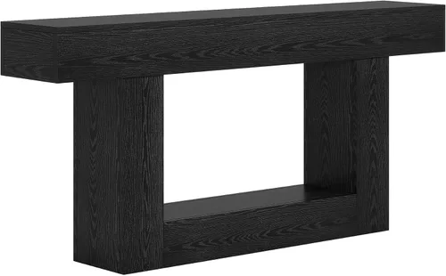 Vista 9 de Tribesigns Mesa consola de 63 pulgadas, mesa de entrada de 2 niveles con base en forma de U, mesa de sofá estrecha y larga de madera detrás del sofá