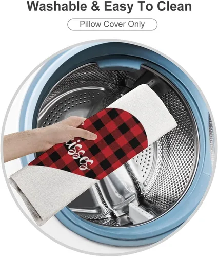 Vista 3 de Red and Black Buffalo Plaid Love Heart Hugs and Kisses Decorative Pillow Cover for Sofa Couch Chair Office Decor 16"x16",Romantic Valentine Pillow