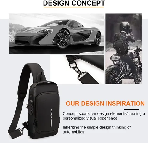 Vista 2 de Bolsa de motocicleta para hombre mochila cruzada impermeable sobre el hombro con carga USB Negro Mochilas Daypack