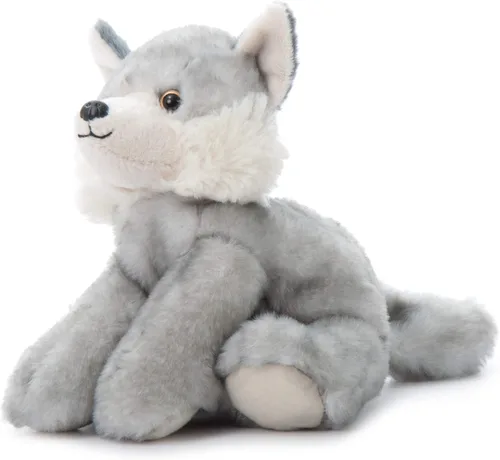 Vista 5 de The Petting Zoo Peluche de lobo, regalos para niños, animales salvajes del zoológico Onez, juguete de peluche de lobo gris de 9 pulgadas