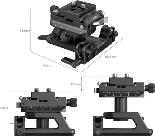 Vista 2 de SmallRig Placa de montaje para abrazadera de liberación rápida Arca-Swiss y placa inferior para tipo Manfrotto con montaje de abrazadera de varilla