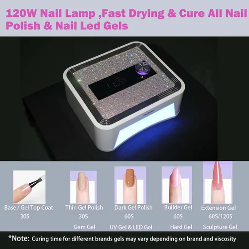 Vista 5 de Lámpara de uñas LED UV, inalámbrica, 120 W, recargable, luz UV para uñas de gel, luz portátil con temporizador, lámpara de curado de diamantes
