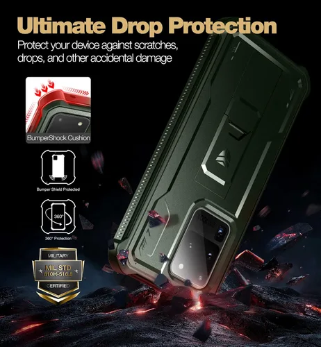 Vista 3 de Dexnor Funda de cuerpo completo para Samsung Galaxy S20 Ultra de 6.9 pulgadas, protector de pantalla y soporte integrados, protección de grado