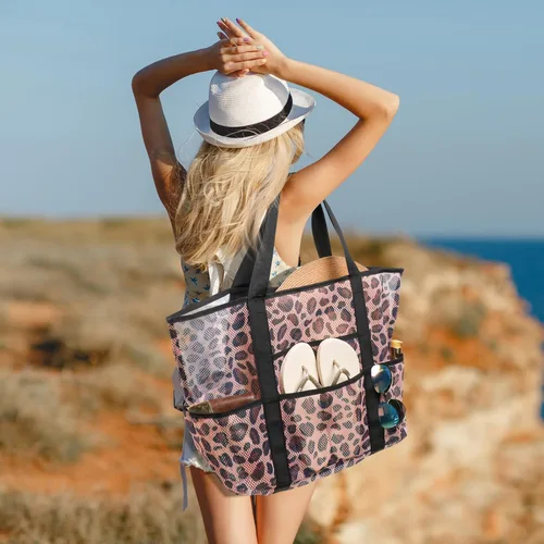 Vista 2 de F-color Bolsa de playa de malla familiar - Bolsa de playa con 9 bolsillos