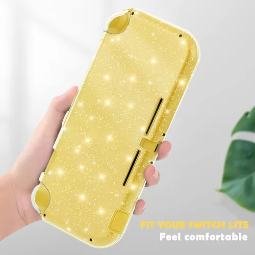 Vista 4 de DLseego Funda protectora con purpurina dorada para Switch Lite, cubierta de TPU suave de cristal transparente con absorción de golpes y diseño