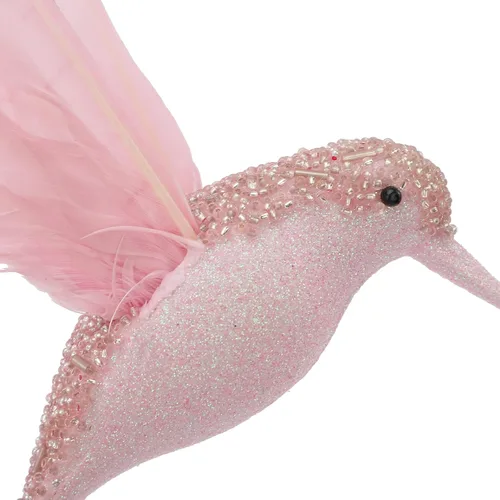 Vista 4 de Decoración de Navidad, adornos falsos de colibrí, adornos de Navidad colgantes de cristal con purpurina artificial, decoración de colibrí volador