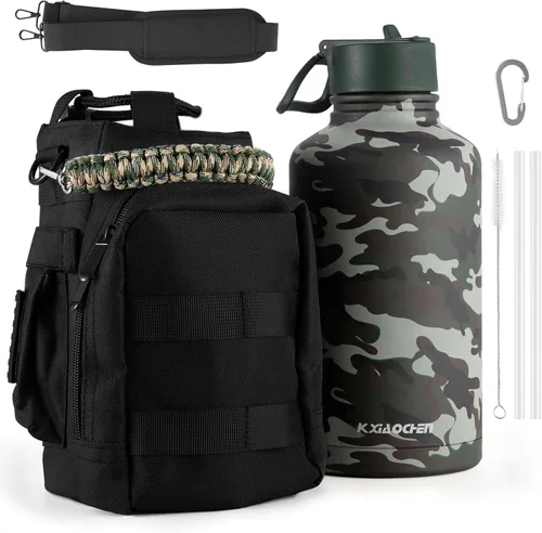 Vista 11 de KXIAOCHEN Botella de agua aislada, botella de agua de acero inoxidable, 2 tapas (con pajilla y tapa con asa), botellas de agua metálicas de boca