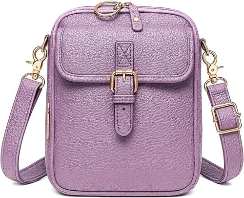 Vista 16 de Bolso bandolera de cuero, bolso mensajero de doble capa de gran capacidad, de cuero sintético retro con monedero incorporado, bolsa antirrobo