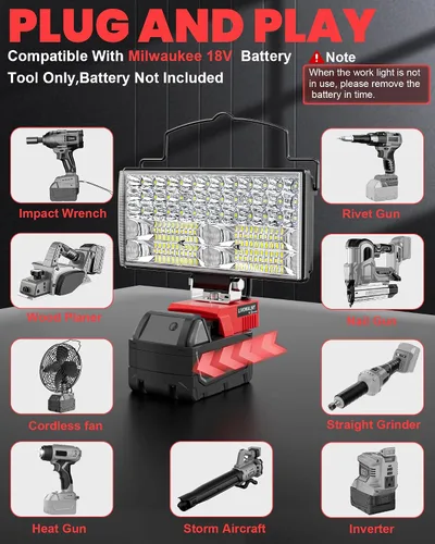 Vista 6 de LIVOWALNY Luces de Trabajo LED Compatibles con Batería Milwaukee de 18V, 100W 10000LM Luz de Inundación de 7" Portátil con Puerto de Carga USB