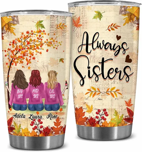 Vista 10 de WHIDOBE Vaso personalizado para hermana (2 hermanas), vaso personalizado para hermana con avatares, nombres, citas, regalo de cumpleaños 2 Sisters