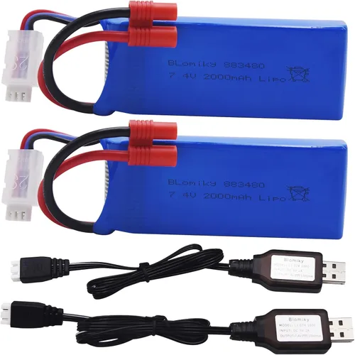 Vista 10 de Batería y cargado con conector plátano Blomiky, 2 uds, 7.4 V, 2000 mAh, para SYMA X8C X8W X8G X8HD X8HW X8HG 506HG JXD 506G Holy HS300 HS400