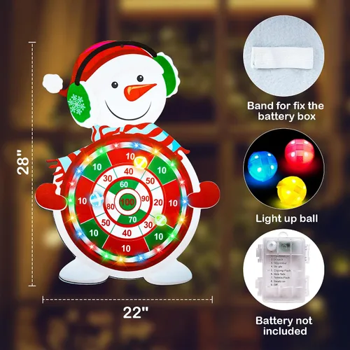 Vista 5 de Juegos de Navidad para Familias, Tablero de Dardos Iluminado para Niños y Adultos con 12 Bolas Adhesivas Juegos de Fiesta de Navidad
