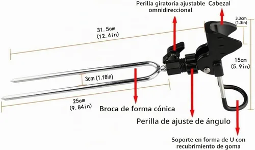 Vista 9 de Aluminum Bank Fishing Rod Holder with 10 Fishing Bells