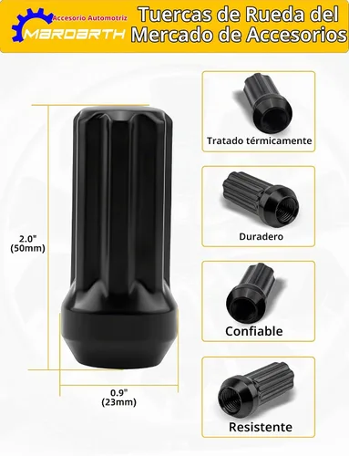 Vista 9 de 24+1 Negro 7 Tuercas Spline Lug M14x1.5 Asiento cónico de extremo cerrado
