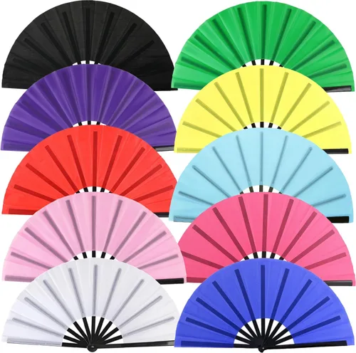 Vista 35 de Huralona Paquete de 5 abanicos plegables grandes de tela para fanáticos de rave, fanáticos chinos de Kung Fu Tai Chi para festivales y danzas