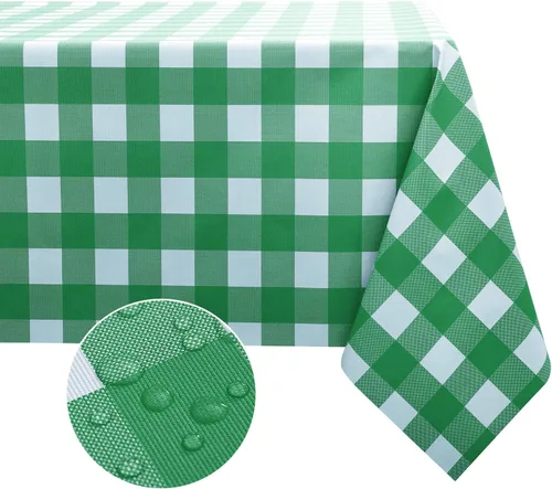 Vista 27 de Obstal Mantel 100% impermeable de PVC, mantel rectangular de vinilo a prueba de aceite y derrames, cubierta de mesa lavable para uso en exteriores e