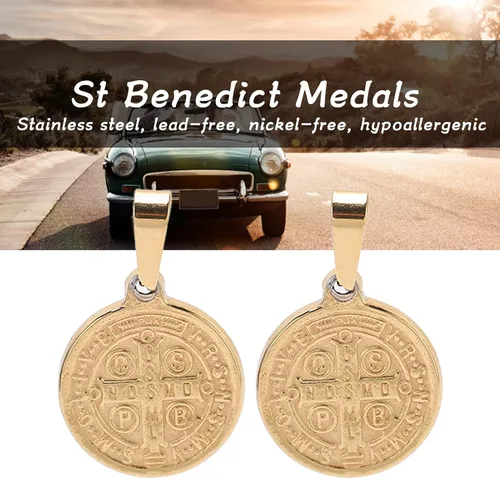 Vista 4 de Saint Benedict Pendant, Pendant Elegant Stainless Steel Double Sided Relief Pend Saint Benedict Medal and Information Card Craftsmanship