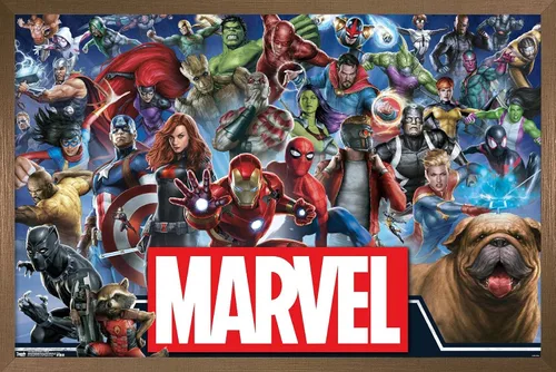 Vista 17 de Trends International Marvel Comics - Póster de pared de héroes del universo Marvel, 14.725 x 22.375 pulgadas, versión enmarcada de madera de granero