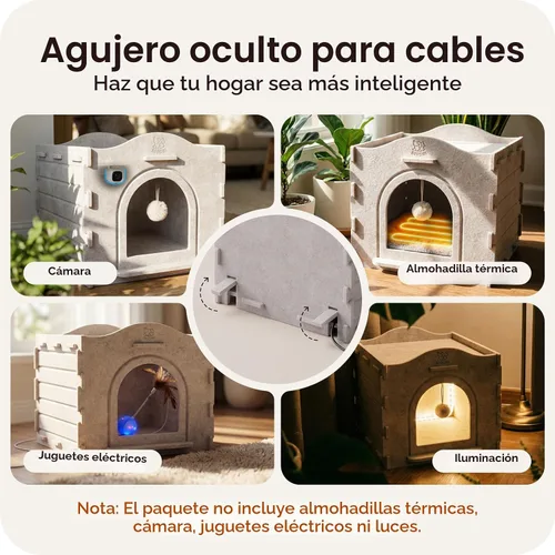 Vista 6 de Casas de interior para gatos de interior, cueva cubierta con aislamiento cálido para gatos de interior, fuerte capacidad resistente a los arañazos
